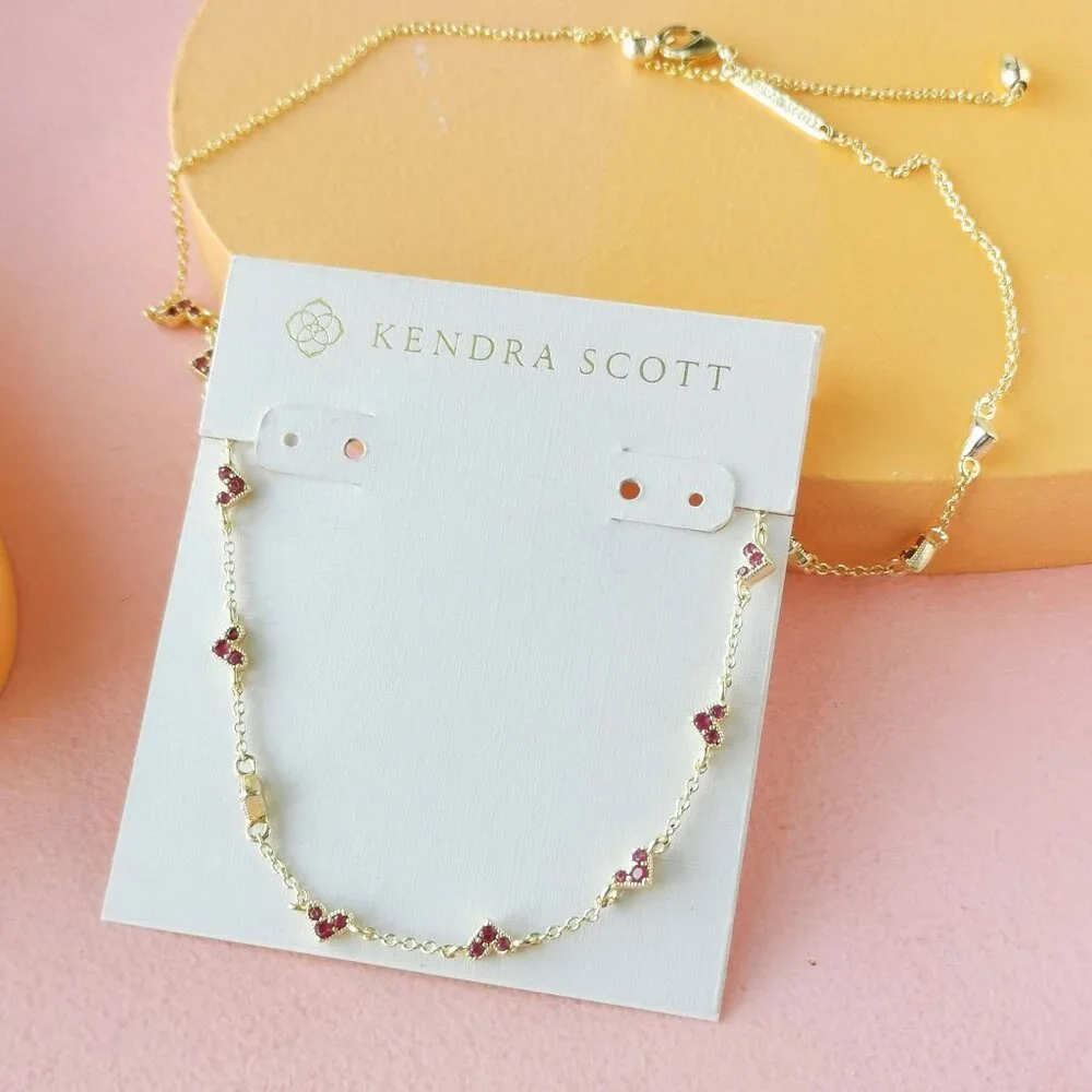 Kendra Scott - Haven Heart Pink Crystal Gold Strand Necklace - NEW